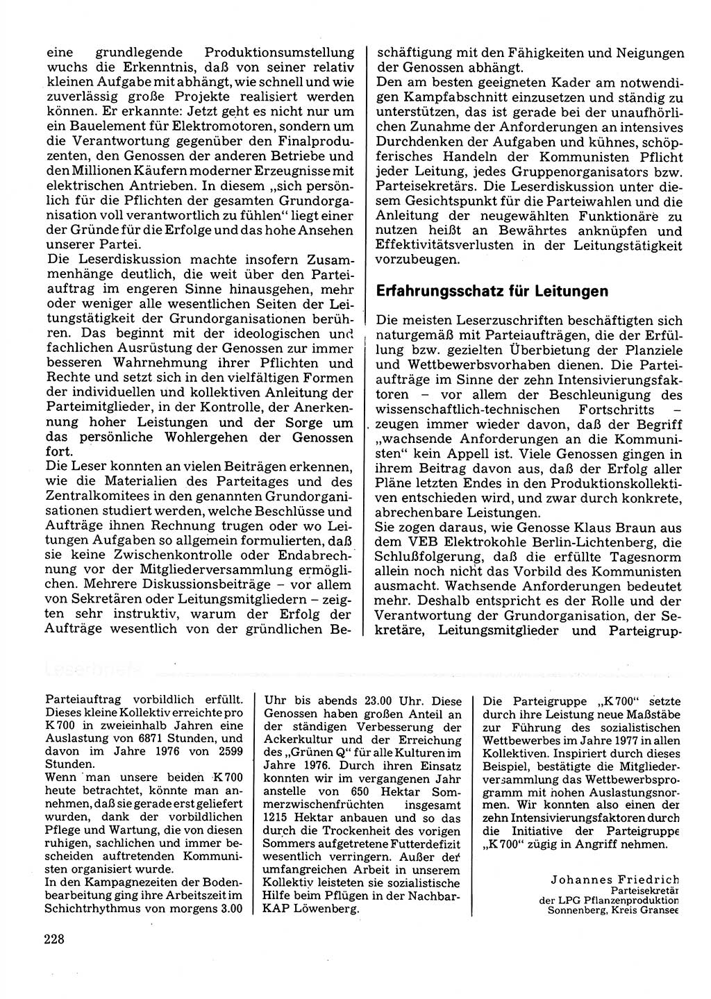 Neuer Weg (NW), Organ des Zentralkomitees (ZK) der SED (Sozialistische Einheitspartei Deutschlands) für Fragen des Parteilebens, 32. Jahrgang [Deutsche Demokratische Republik (DDR)] 1977, Seite 228 (NW ZK SED DDR 1977, S. 228)