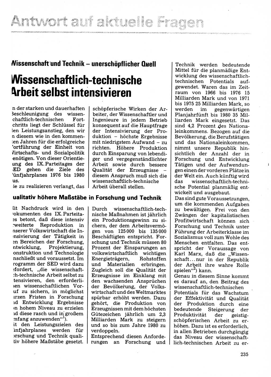 Neuer Weg (NW), Organ des Zentralkomitees (ZK) der SED (Sozialistische Einheitspartei Deutschlands) für Fragen des Parteilebens, 32. Jahrgang [Deutsche Demokratische Republik (DDR)] 1977, Seite 235 (NW ZK SED DDR 1977, S. 235)