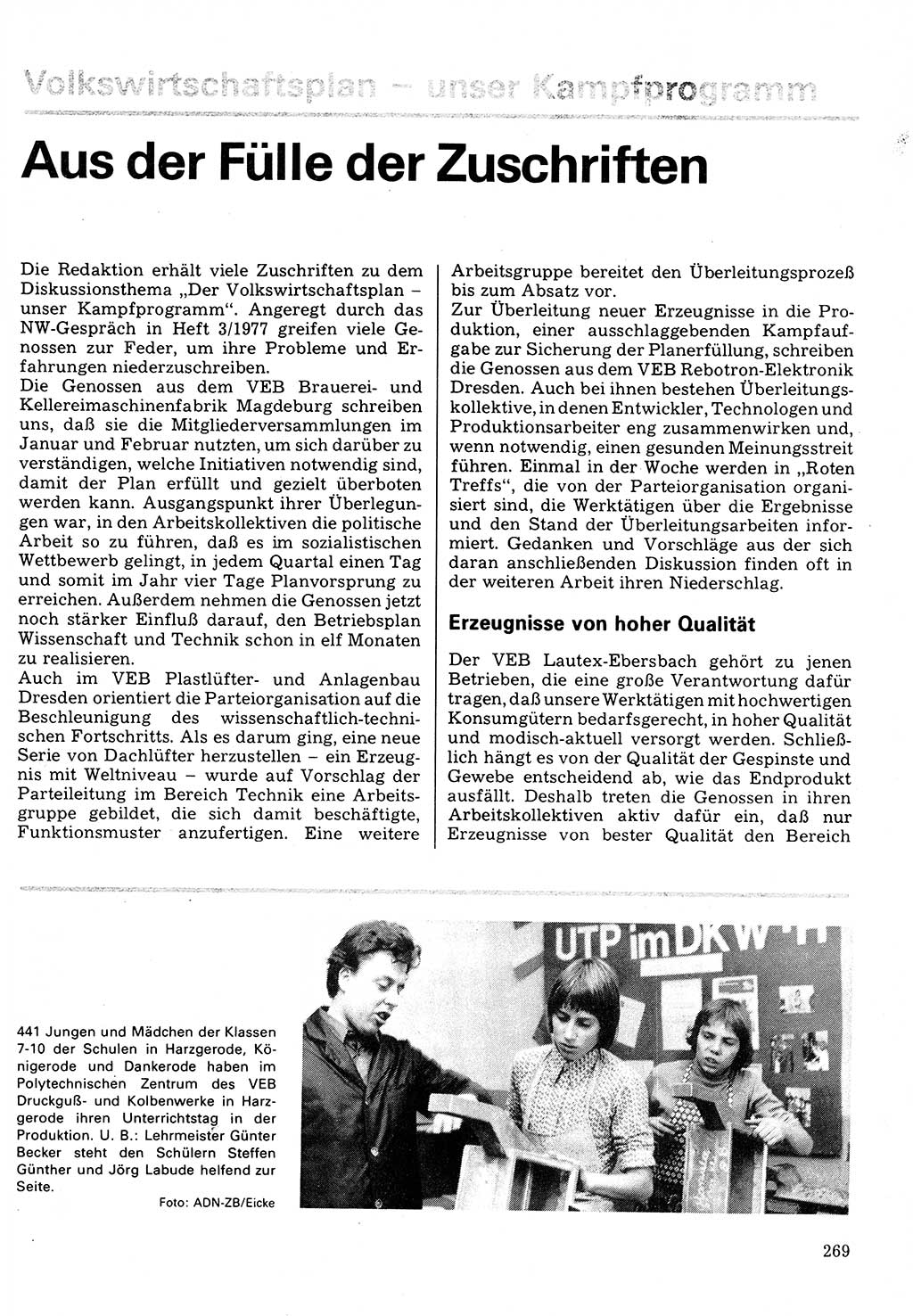 Neuer Weg (NW), Organ des Zentralkomitees (ZK) der SED (Sozialistische Einheitspartei Deutschlands) für Fragen des Parteilebens, 32. Jahrgang [Deutsche Demokratische Republik (DDR)] 1977, Seite 269 (NW ZK SED DDR 1977, S. 269)