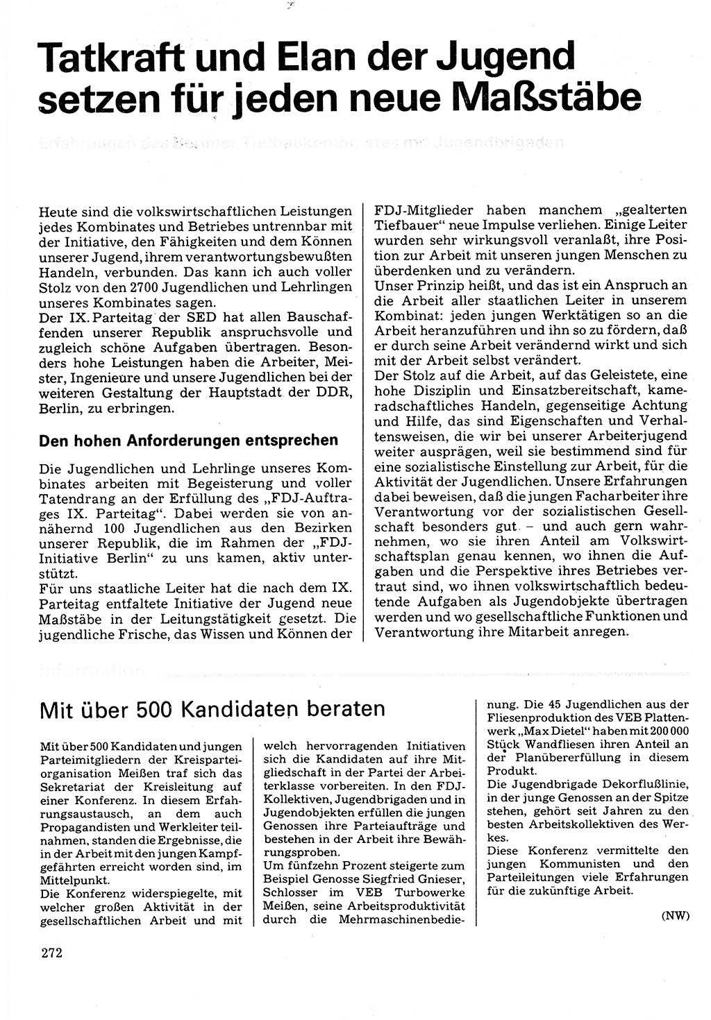 Neuer Weg (NW), Organ des Zentralkomitees (ZK) der SED (Sozialistische Einheitspartei Deutschlands) für Fragen des Parteilebens, 32. Jahrgang [Deutsche Demokratische Republik (DDR)] 1977, Seite 272 (NW ZK SED DDR 1977, S. 272)