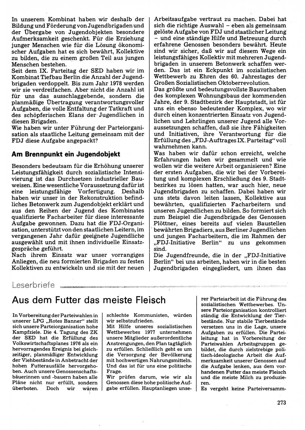 Neuer Weg (NW), Organ des Zentralkomitees (ZK) der SED (Sozialistische Einheitspartei Deutschlands) für Fragen des Parteilebens, 32. Jahrgang [Deutsche Demokratische Republik (DDR)] 1977, Seite 273 (NW ZK SED DDR 1977, S. 273)
