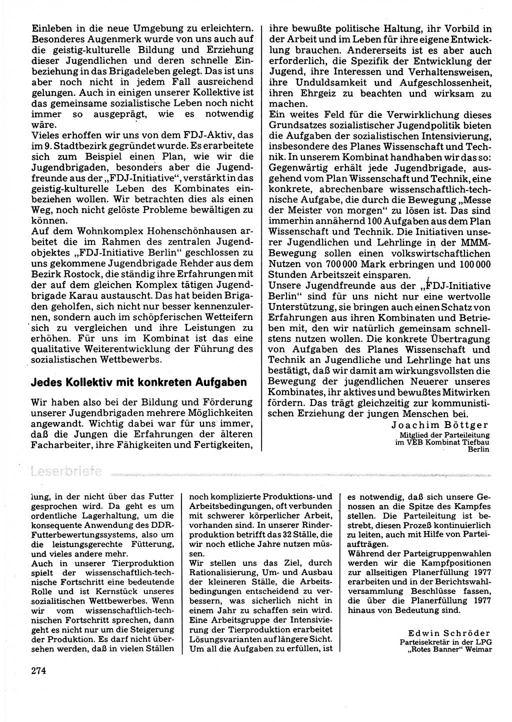 Neuer Weg (NW), Organ des Zentralkomitees (ZK) der SED (Sozialistische Einheitspartei Deutschlands) für Fragen des Parteilebens, 32. Jahrgang [Deutsche Demokratische Republik (DDR)] 1977, Seite 274 (NW ZK SED DDR 1977, S. 274)