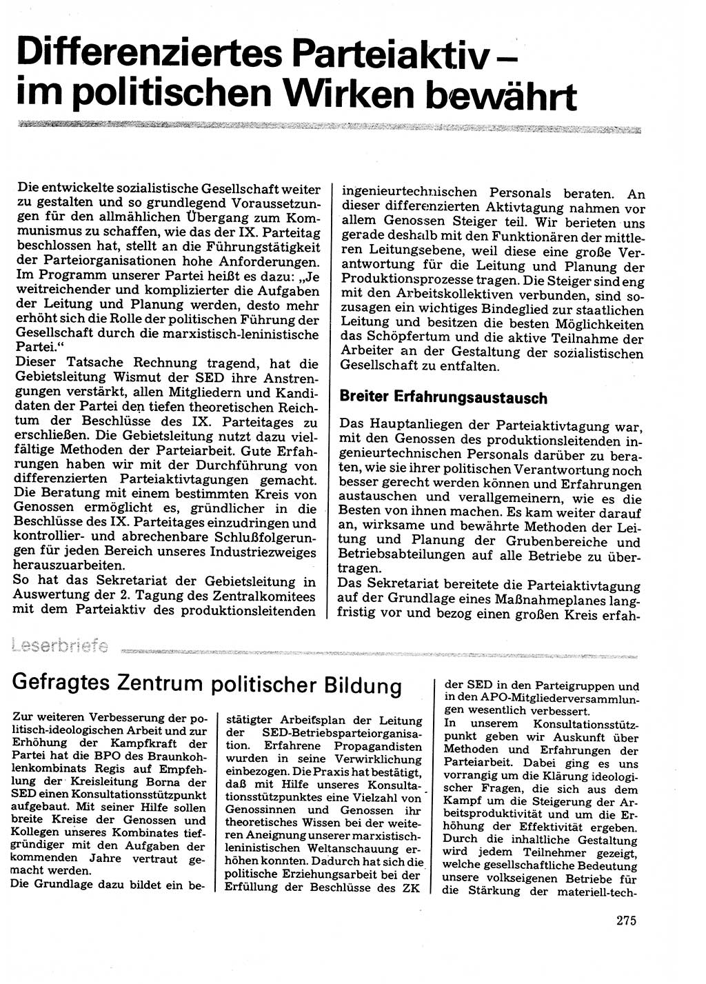 Neuer Weg (NW), Organ des Zentralkomitees (ZK) der SED (Sozialistische Einheitspartei Deutschlands) für Fragen des Parteilebens, 32. Jahrgang [Deutsche Demokratische Republik (DDR)] 1977, Seite 275 (NW ZK SED DDR 1977, S. 275)