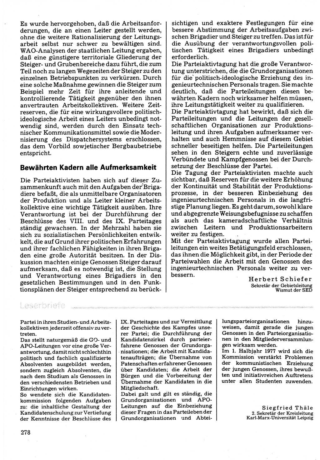 Neuer Weg (NW), Organ des Zentralkomitees (ZK) der SED (Sozialistische Einheitspartei Deutschlands) für Fragen des Parteilebens, 32. Jahrgang [Deutsche Demokratische Republik (DDR)] 1977, Seite 278 (NW ZK SED DDR 1977, S. 278)