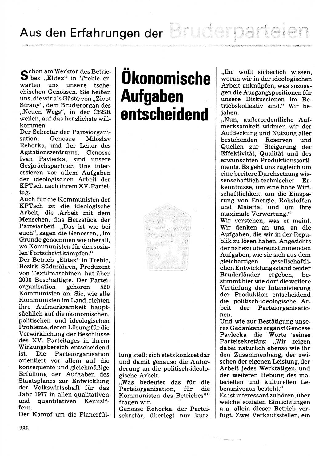 Neuer Weg (NW), Organ des Zentralkomitees (ZK) der SED (Sozialistische Einheitspartei Deutschlands) für Fragen des Parteilebens, 32. Jahrgang [Deutsche Demokratische Republik (DDR)] 1977, Seite 286 (NW ZK SED DDR 1977, S. 286)