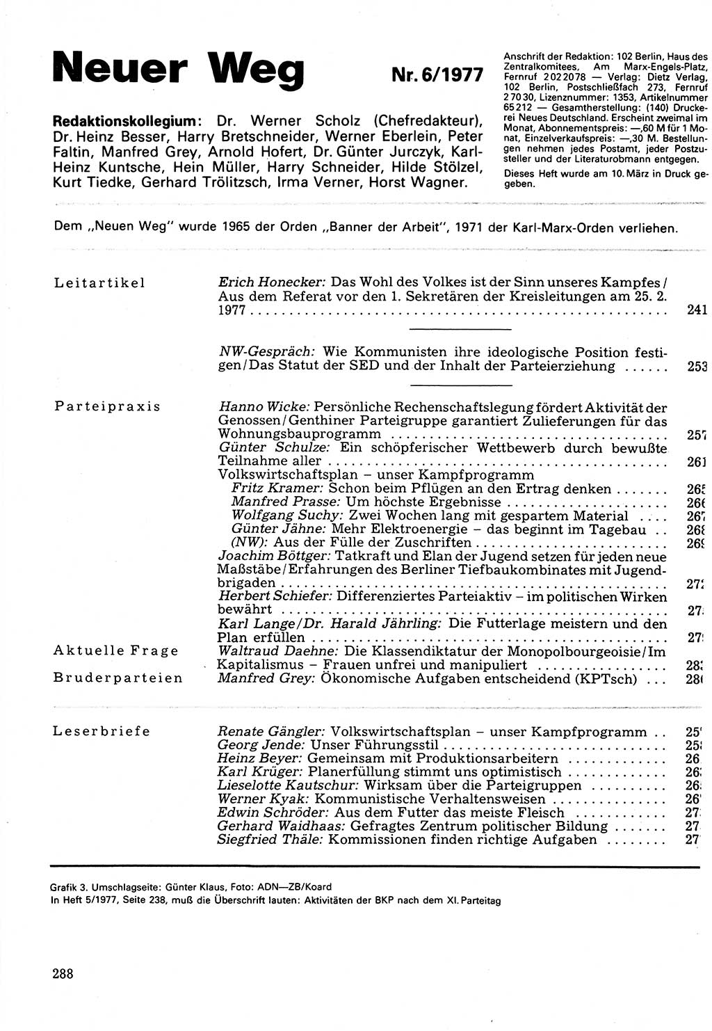 Neuer Weg (NW), Organ des Zentralkomitees (ZK) der SED (Sozialistische Einheitspartei Deutschlands) für Fragen des Parteilebens, 32. Jahrgang [Deutsche Demokratische Republik (DDR)] 1977, Seite 288 (NW ZK SED DDR 1977, S. 288)