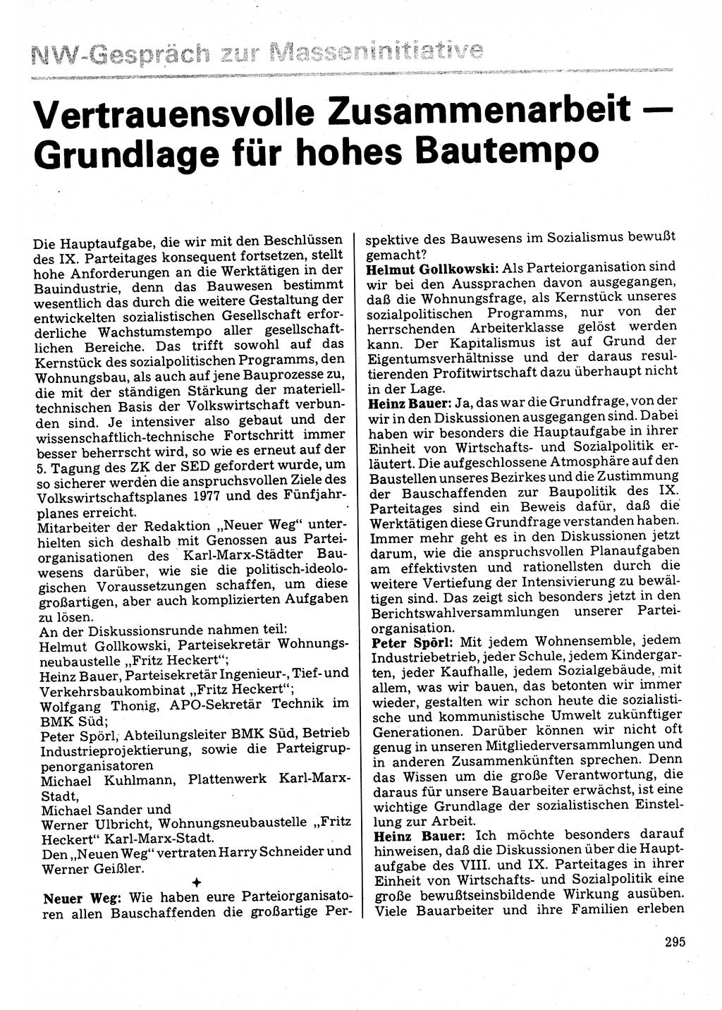 Neuer Weg (NW), Organ des Zentralkomitees (ZK) der SED (Sozialistische Einheitspartei Deutschlands) für Fragen des Parteilebens, 32. Jahrgang [Deutsche Demokratische Republik (DDR)] 1977, Seite 295 (NW ZK SED DDR 1977, S. 295)