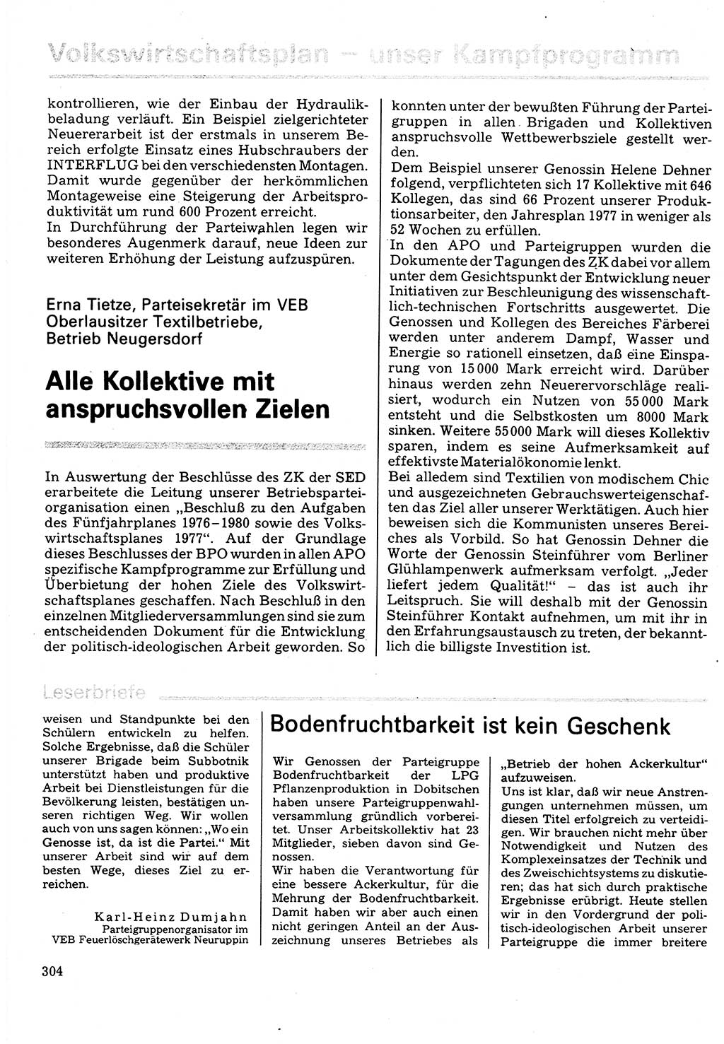 Neuer Weg (NW), Organ des Zentralkomitees (ZK) der SED (Sozialistische Einheitspartei Deutschlands) für Fragen des Parteilebens, 32. Jahrgang [Deutsche Demokratische Republik (DDR)] 1977, Seite 304 (NW ZK SED DDR 1977, S. 304)