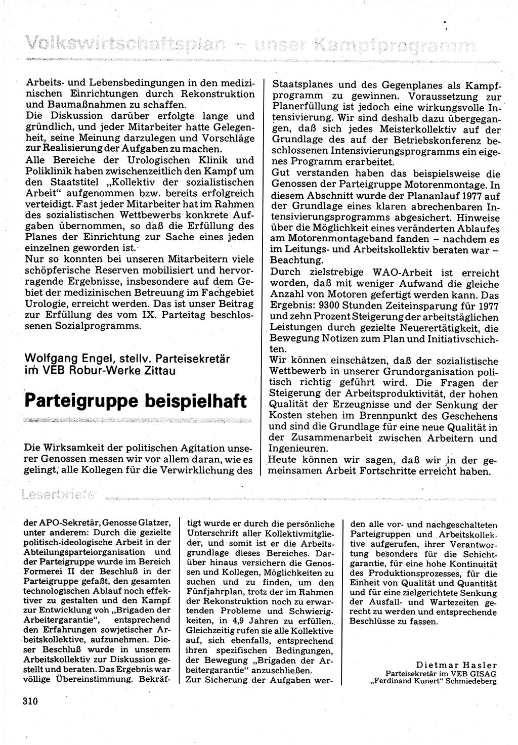 Neuer Weg (NW), Organ des Zentralkomitees (ZK) der SED (Sozialistische Einheitspartei Deutschlands) für Fragen des Parteilebens, 32. Jahrgang [Deutsche Demokratische Republik (DDR)] 1977, Seite 310 (NW ZK SED DDR 1977, S. 310)