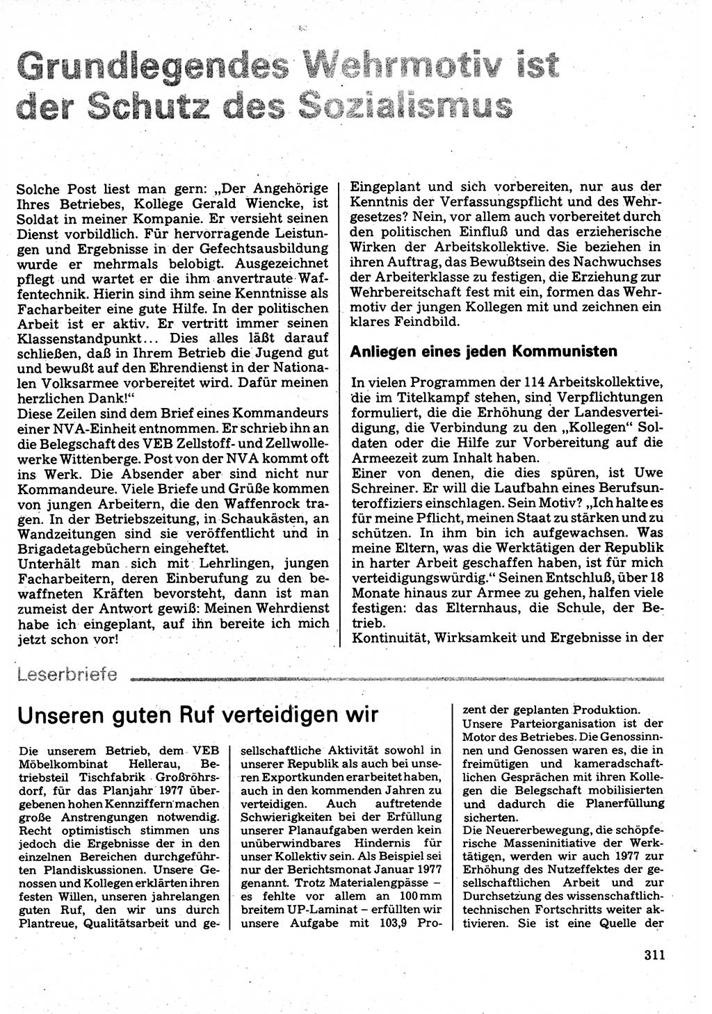 Neuer Weg (NW), Organ des Zentralkomitees (ZK) der SED (Sozialistische Einheitspartei Deutschlands) für Fragen des Parteilebens, 32. Jahrgang [Deutsche Demokratische Republik (DDR)] 1977, Seite 311 (NW ZK SED DDR 1977, S. 311)