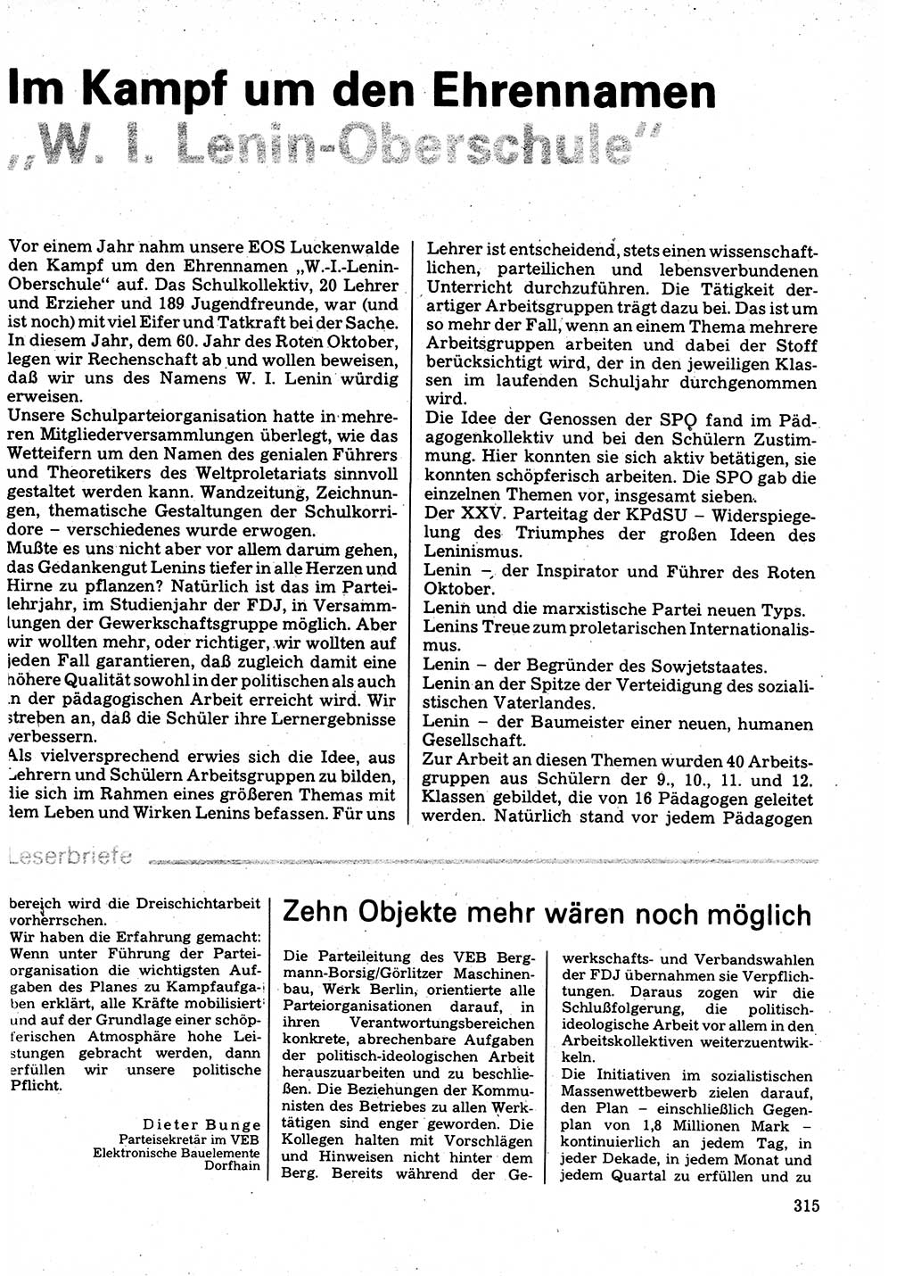 Neuer Weg (NW), Organ des Zentralkomitees (ZK) der SED (Sozialistische Einheitspartei Deutschlands) für Fragen des Parteilebens, 32. Jahrgang [Deutsche Demokratische Republik (DDR)] 1977, Seite 315 (NW ZK SED DDR 1977, S. 315)