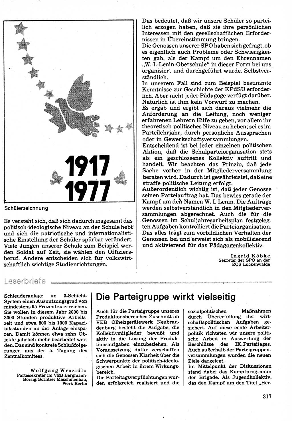Neuer Weg (NW), Organ des Zentralkomitees (ZK) der SED (Sozialistische Einheitspartei Deutschlands) für Fragen des Parteilebens, 32. Jahrgang [Deutsche Demokratische Republik (DDR)] 1977, Seite 317 (NW ZK SED DDR 1977, S. 317)
