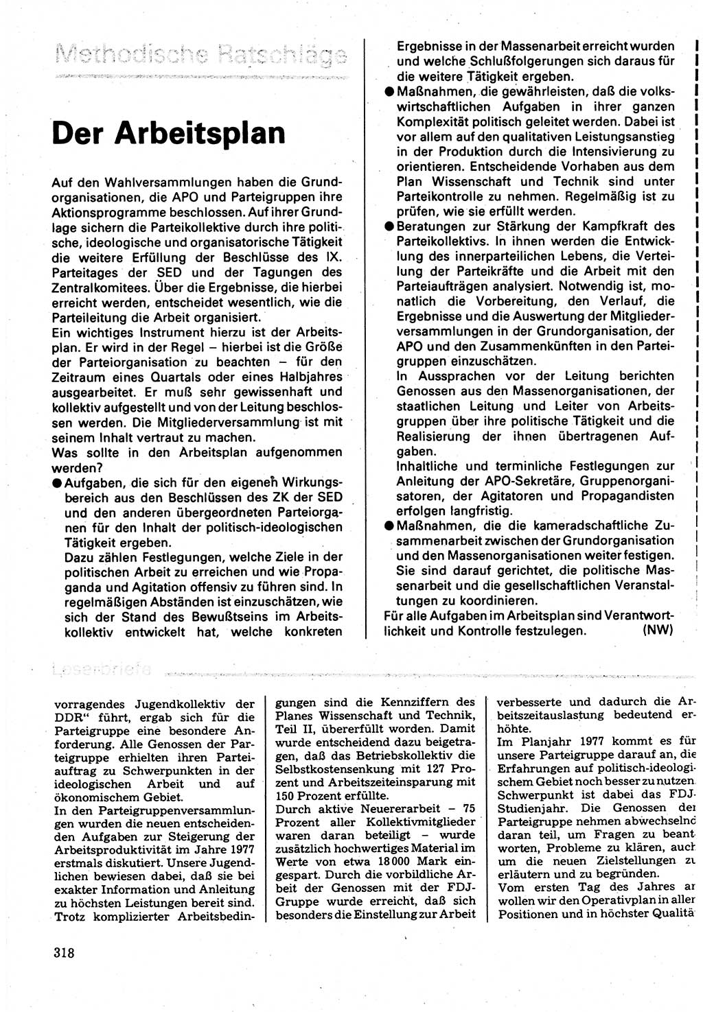Neuer Weg (NW), Organ des Zentralkomitees (ZK) der SED (Sozialistische Einheitspartei Deutschlands) für Fragen des Parteilebens, 32. Jahrgang [Deutsche Demokratische Republik (DDR)] 1977, Seite 318 (NW ZK SED DDR 1977, S. 318)