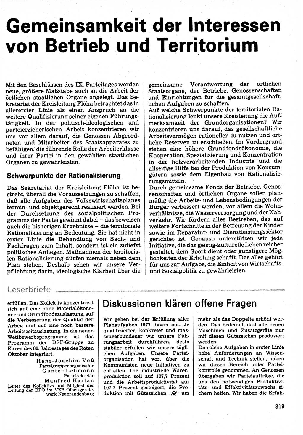 Neuer Weg (NW), Organ des Zentralkomitees (ZK) der SED (Sozialistische Einheitspartei Deutschlands) für Fragen des Parteilebens, 32. Jahrgang [Deutsche Demokratische Republik (DDR)] 1977, Seite 319 (NW ZK SED DDR 1977, S. 319)