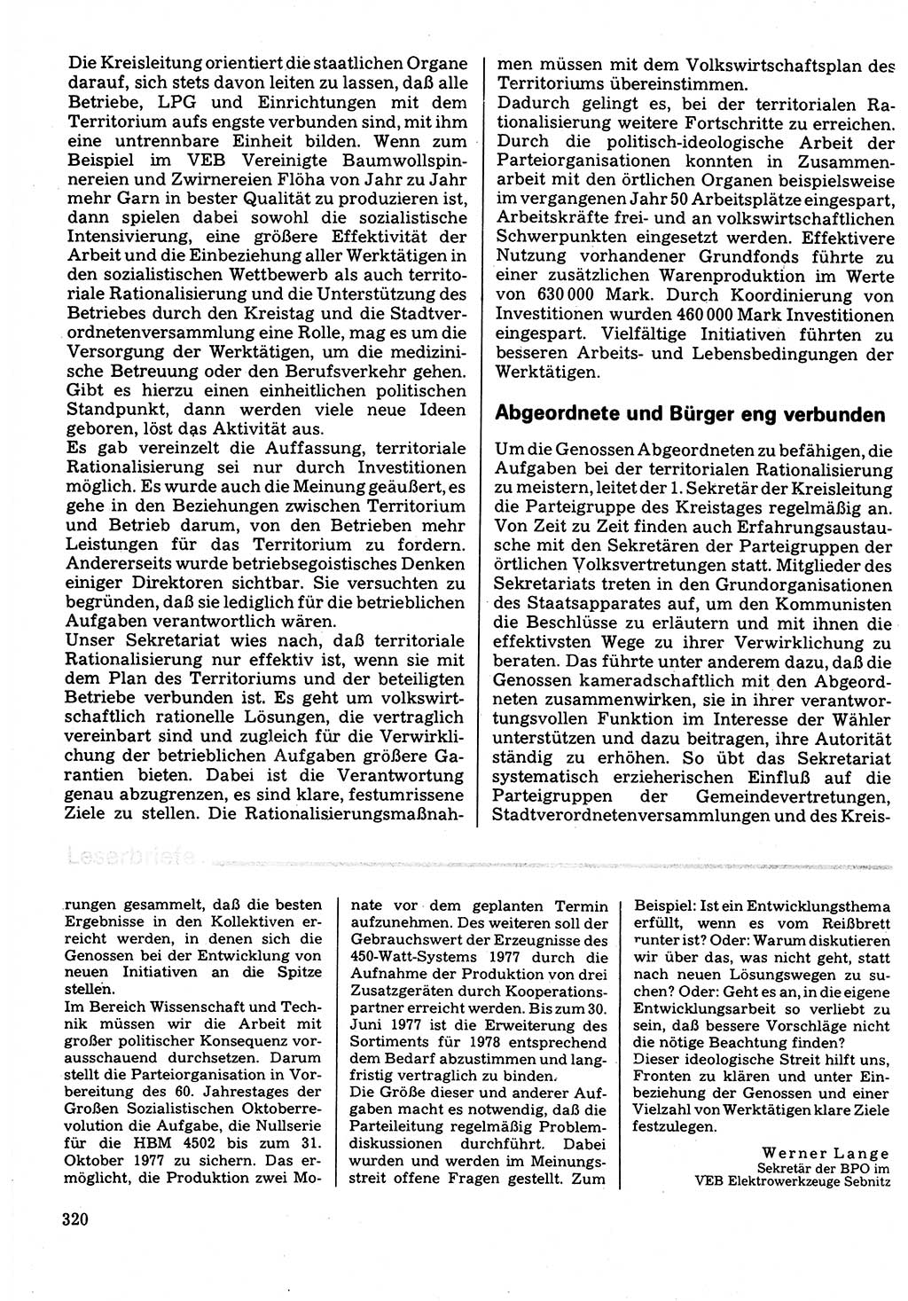 Neuer Weg (NW), Organ des Zentralkomitees (ZK) der SED (Sozialistische Einheitspartei Deutschlands) für Fragen des Parteilebens, 32. Jahrgang [Deutsche Demokratische Republik (DDR)] 1977, Seite 320 (NW ZK SED DDR 1977, S. 320)