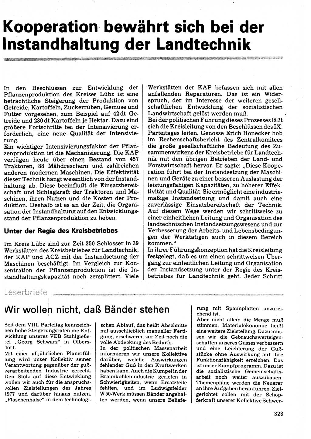 Neuer Weg (NW), Organ des Zentralkomitees (ZK) der SED (Sozialistische Einheitspartei Deutschlands) für Fragen des Parteilebens, 32. Jahrgang [Deutsche Demokratische Republik (DDR)] 1977, Seite 323 (NW ZK SED DDR 1977, S. 323)