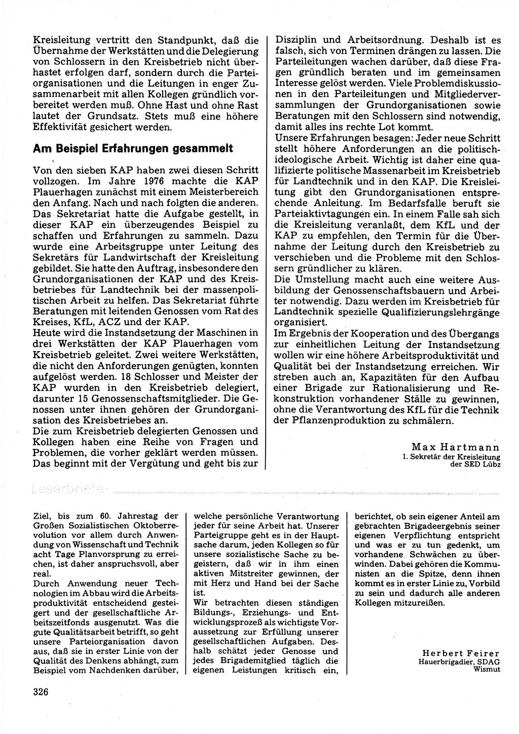Neuer Weg (NW), Organ des Zentralkomitees (ZK) der SED (Sozialistische Einheitspartei Deutschlands) für Fragen des Parteilebens, 32. Jahrgang [Deutsche Demokratische Republik (DDR)] 1977, Seite 326 (NW ZK SED DDR 1977, S. 326)