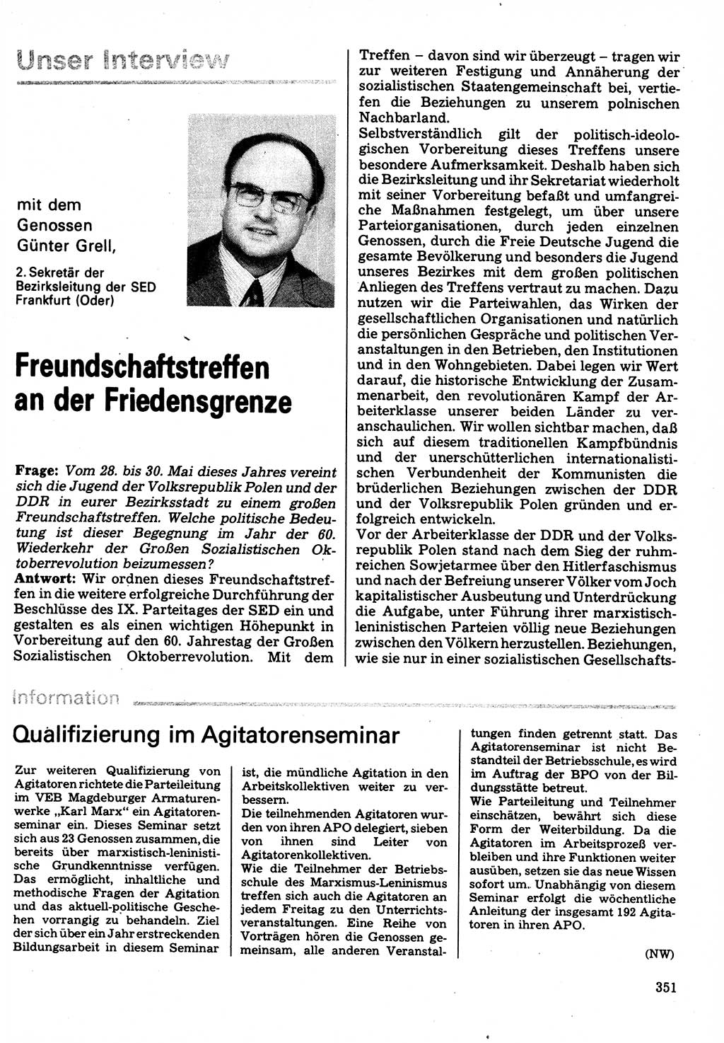 Neuer Weg (NW), Organ des Zentralkomitees (ZK) der SED (Sozialistische Einheitspartei Deutschlands) für Fragen des Parteilebens, 32. Jahrgang [Deutsche Demokratische Republik (DDR)] 1977, Seite 351 (NW ZK SED DDR 1977, S. 351)