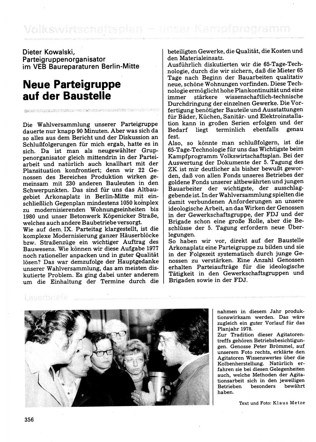 Neuer Weg (NW), Organ des Zentralkomitees (ZK) der SED (Sozialistische Einheitspartei Deutschlands) für Fragen des Parteilebens, 32. Jahrgang [Deutsche Demokratische Republik (DDR)] 1977, Seite 356 (NW ZK SED DDR 1977, S. 356)