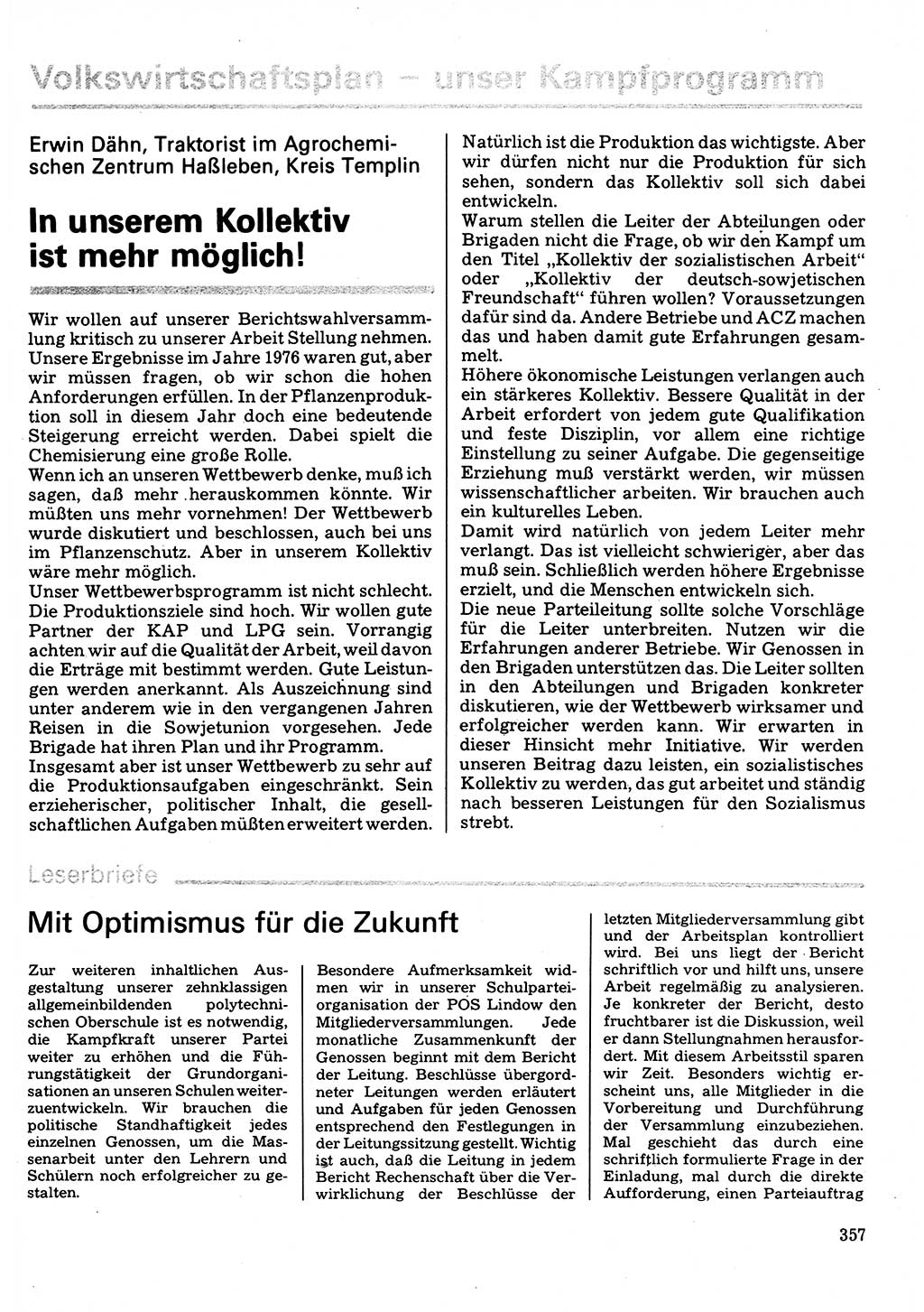 Neuer Weg (NW), Organ des Zentralkomitees (ZK) der SED (Sozialistische Einheitspartei Deutschlands) für Fragen des Parteilebens, 32. Jahrgang [Deutsche Demokratische Republik (DDR)] 1977, Seite 357 (NW ZK SED DDR 1977, S. 357)