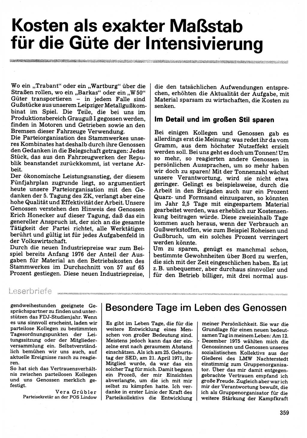 Neuer Weg (NW), Organ des Zentralkomitees (ZK) der SED (Sozialistische Einheitspartei Deutschlands) für Fragen des Parteilebens, 32. Jahrgang [Deutsche Demokratische Republik (DDR)] 1977, Seite 359 (NW ZK SED DDR 1977, S. 359)