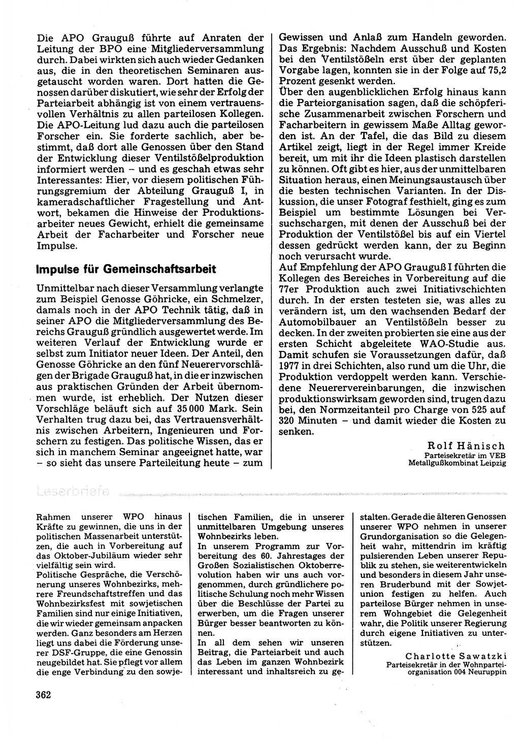 Neuer Weg (NW), Organ des Zentralkomitees (ZK) der SED (Sozialistische Einheitspartei Deutschlands) für Fragen des Parteilebens, 32. Jahrgang [Deutsche Demokratische Republik (DDR)] 1977, Seite 362 (NW ZK SED DDR 1977, S. 362)