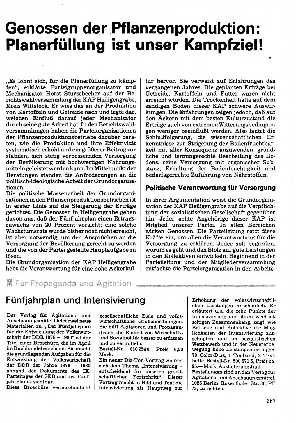 Neuer Weg (NW), Organ des Zentralkomitees (ZK) der SED (Sozialistische Einheitspartei Deutschlands) für Fragen des Parteilebens, 32. Jahrgang [Deutsche Demokratische Republik (DDR)] 1977, Seite 367 (NW ZK SED DDR 1977, S. 367)