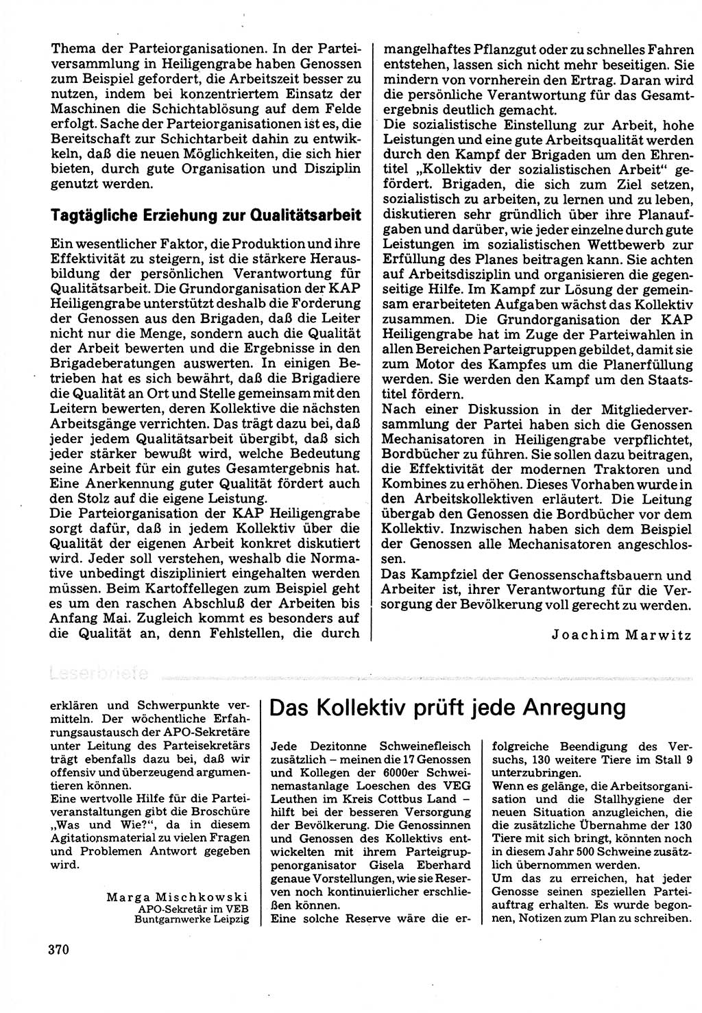 Neuer Weg (NW), Organ des Zentralkomitees (ZK) der SED (Sozialistische Einheitspartei Deutschlands) für Fragen des Parteilebens, 32. Jahrgang [Deutsche Demokratische Republik (DDR)] 1977, Seite 370 (NW ZK SED DDR 1977, S. 370)