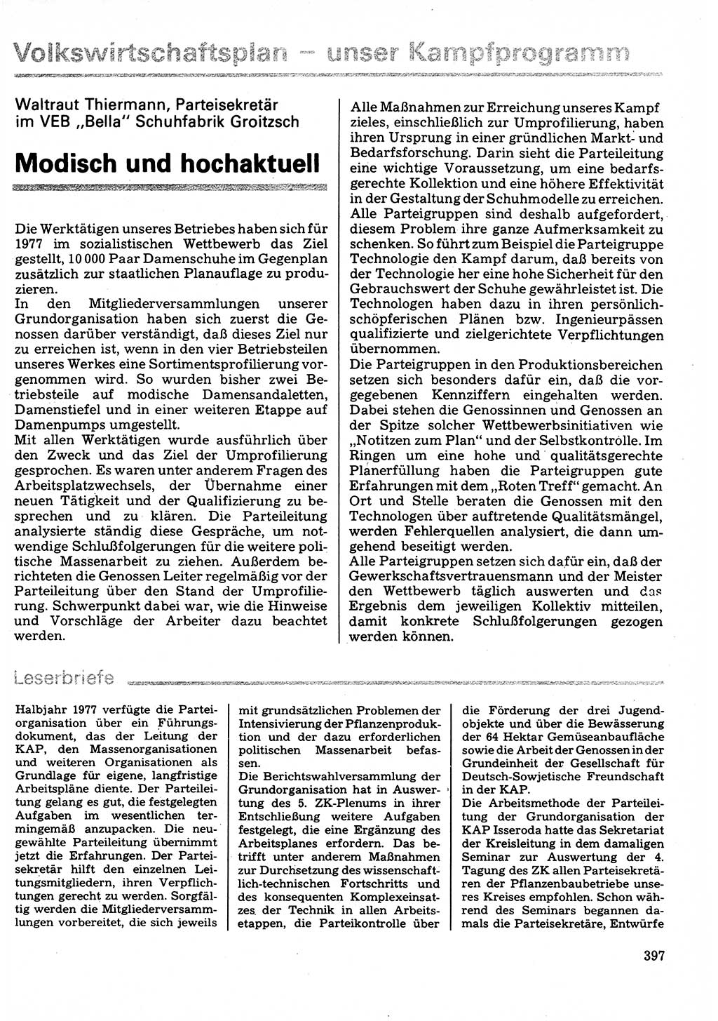 Neuer Weg (NW), Organ des Zentralkomitees (ZK) der SED (Sozialistische Einheitspartei Deutschlands) für Fragen des Parteilebens, 32. Jahrgang [Deutsche Demokratische Republik (DDR)] 1977, Seite 397 (NW ZK SED DDR 1977, S. 397)