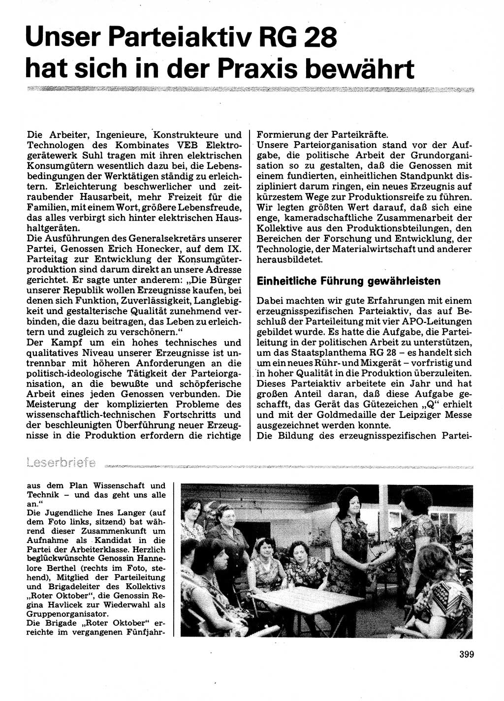Neuer Weg (NW), Organ des Zentralkomitees (ZK) der SED (Sozialistische Einheitspartei Deutschlands) für Fragen des Parteilebens, 32. Jahrgang [Deutsche Demokratische Republik (DDR)] 1977, Seite 399 (NW ZK SED DDR 1977, S. 399)