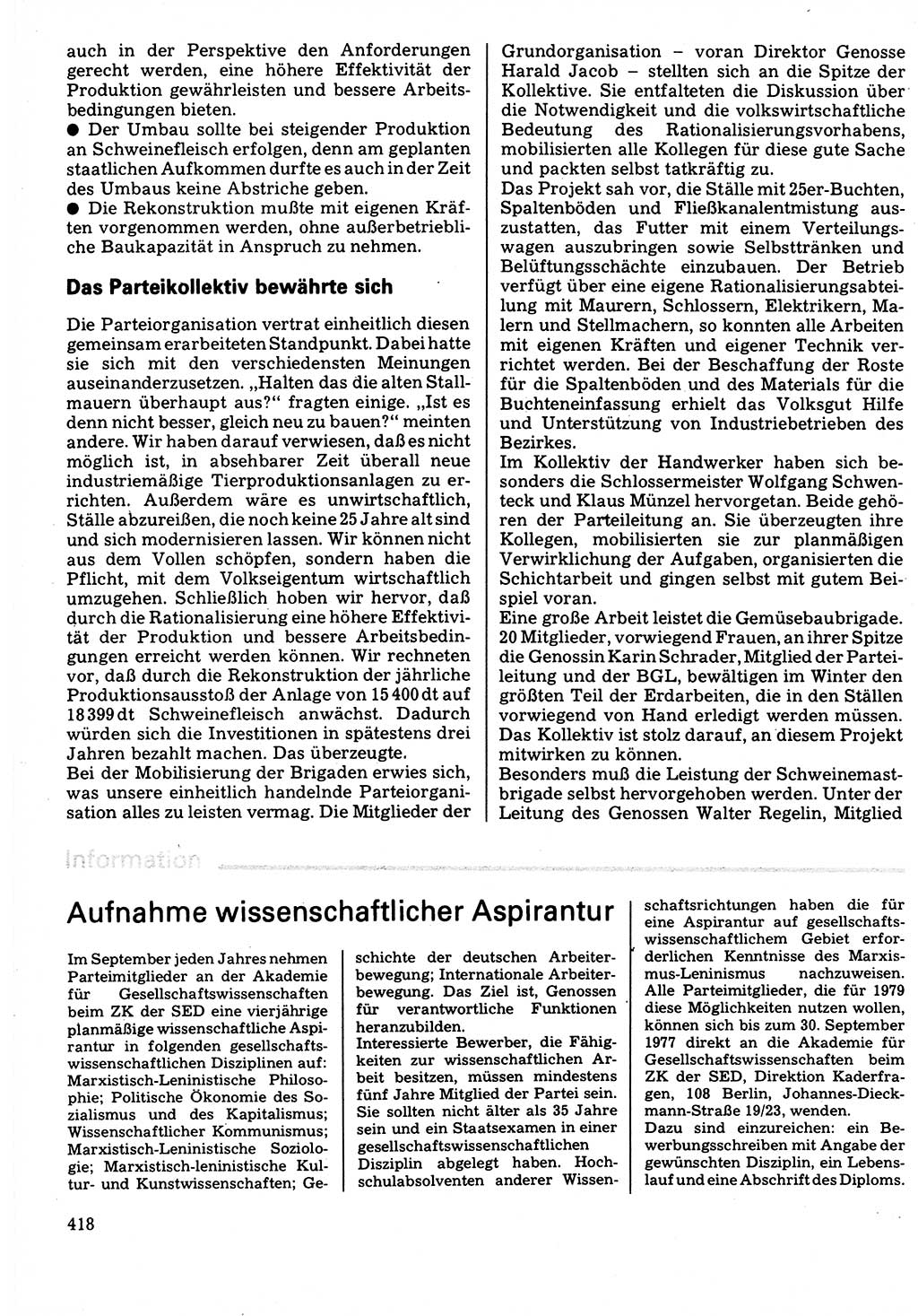 Neuer Weg (NW), Organ des Zentralkomitees (ZK) der SED (Sozialistische Einheitspartei Deutschlands) für Fragen des Parteilebens, 32. Jahrgang [Deutsche Demokratische Republik (DDR)] 1977, Seite 418 (NW ZK SED DDR 1977, S. 418)