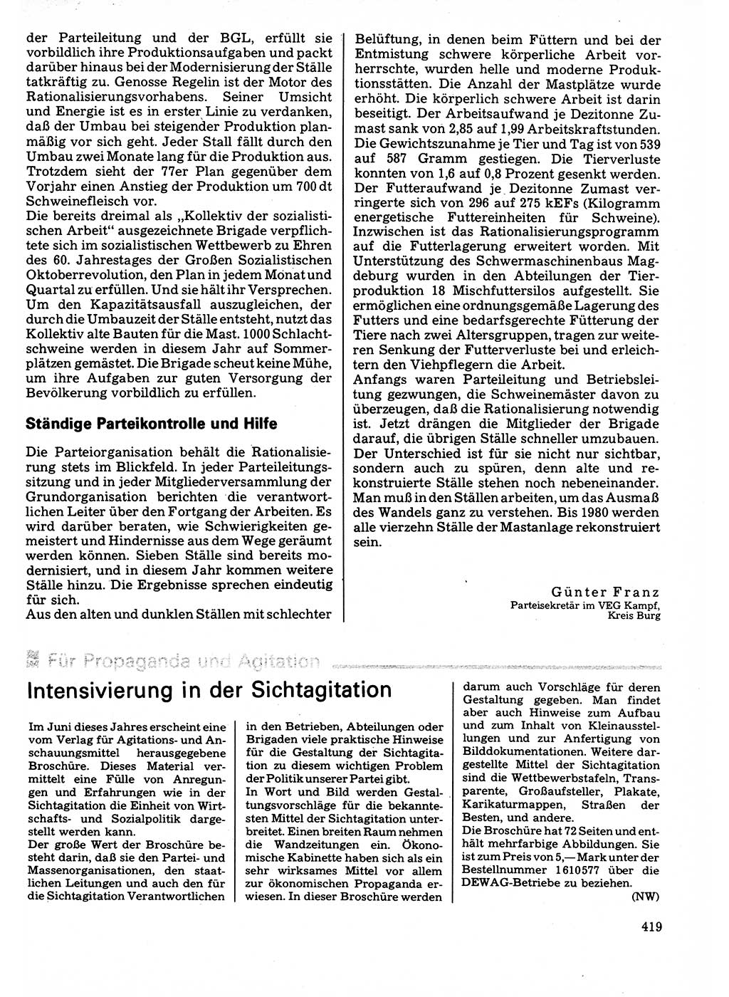 Neuer Weg (NW), Organ des Zentralkomitees (ZK) der SED (Sozialistische Einheitspartei Deutschlands) für Fragen des Parteilebens, 32. Jahrgang [Deutsche Demokratische Republik (DDR)] 1977, Seite 419 (NW ZK SED DDR 1977, S. 419)