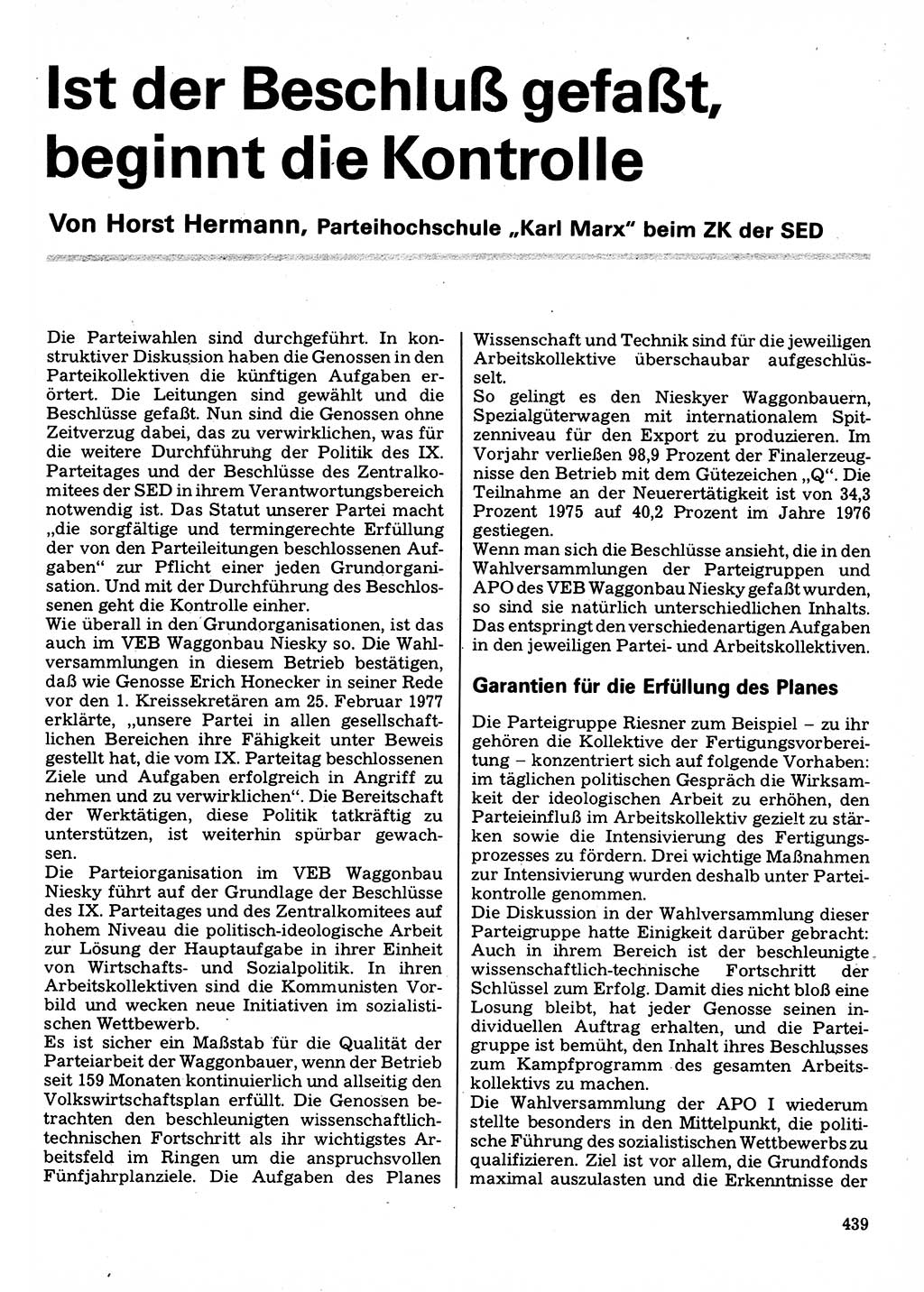 Neuer Weg (NW), Organ des Zentralkomitees (ZK) der SED (Sozialistische Einheitspartei Deutschlands) für Fragen des Parteilebens, 32. Jahrgang [Deutsche Demokratische Republik (DDR)] 1977, Seite 439 (NW ZK SED DDR 1977, S. 439)