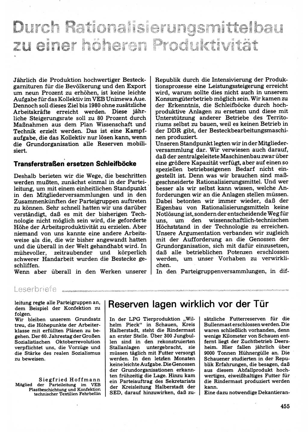Neuer Weg (NW), Organ des Zentralkomitees (ZK) der SED (Sozialistische Einheitspartei Deutschlands) für Fragen des Parteilebens, 32. Jahrgang [Deutsche Demokratische Republik (DDR)] 1977, Seite 455 (NW ZK SED DDR 1977, S. 455)