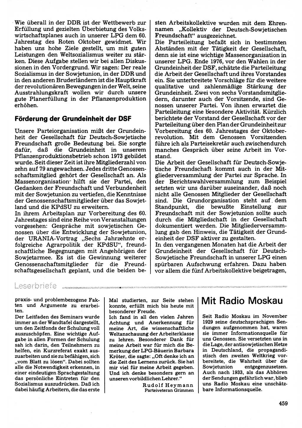 Neuer Weg (NW), Organ des Zentralkomitees (ZK) der SED (Sozialistische Einheitspartei Deutschlands) für Fragen des Parteilebens, 32. Jahrgang [Deutsche Demokratische Republik (DDR)] 1977, Seite 459 (NW ZK SED DDR 1977, S. 459)