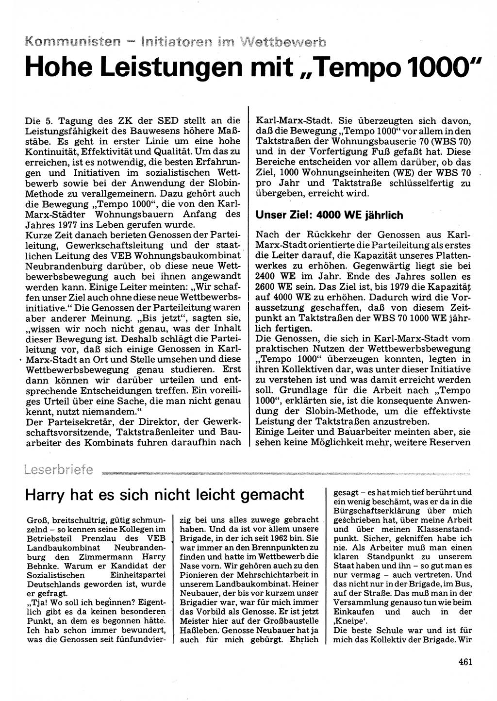 Neuer Weg (NW), Organ des Zentralkomitees (ZK) der SED (Sozialistische Einheitspartei Deutschlands) für Fragen des Parteilebens, 32. Jahrgang [Deutsche Demokratische Republik (DDR)] 1977, Seite 461 (NW ZK SED DDR 1977, S. 461)