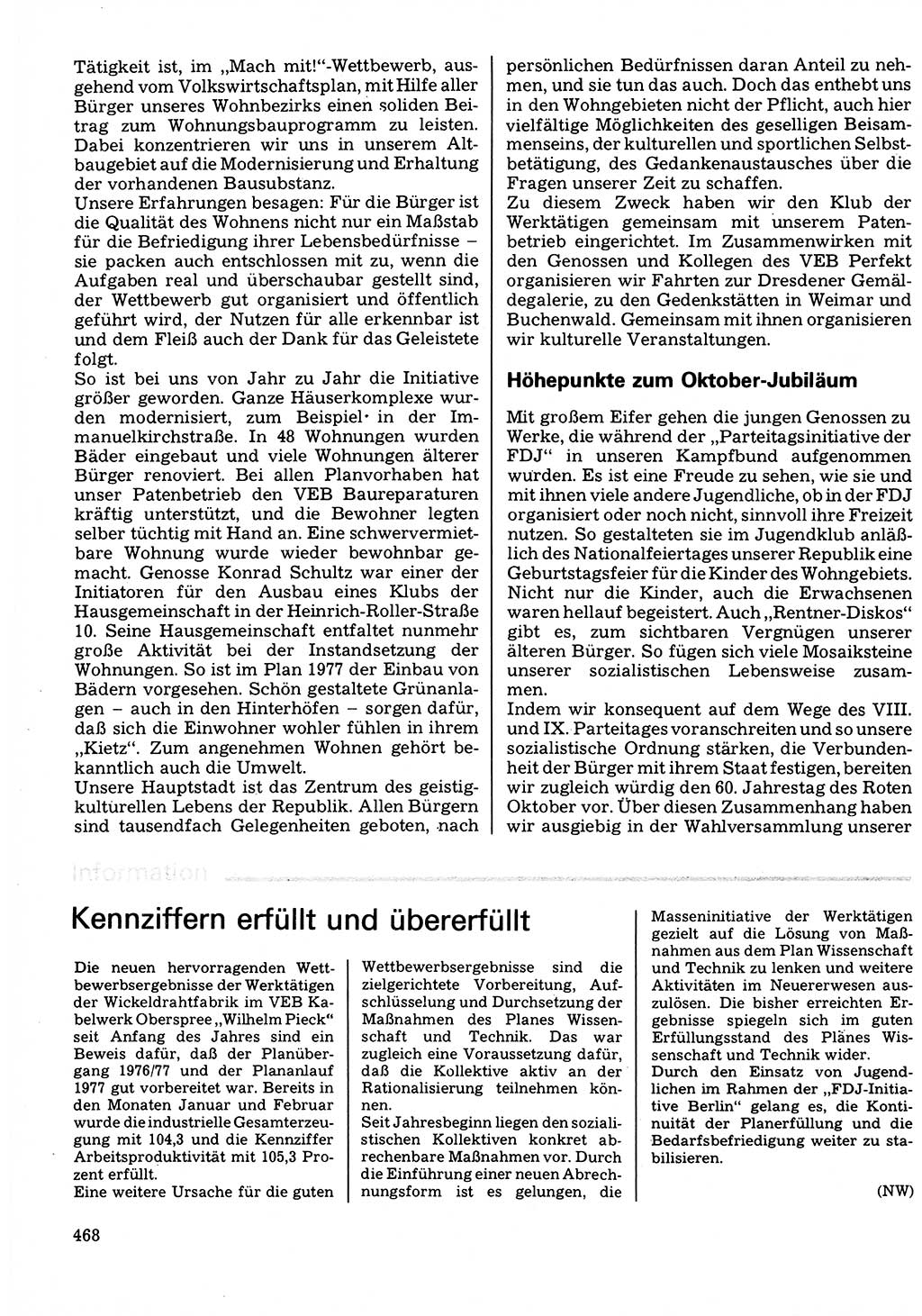 Neuer Weg (NW), Organ des Zentralkomitees (ZK) der SED (Sozialistische Einheitspartei Deutschlands) für Fragen des Parteilebens, 32. Jahrgang [Deutsche Demokratische Republik (DDR)] 1977, Seite 468 (NW ZK SED DDR 1977, S. 468)