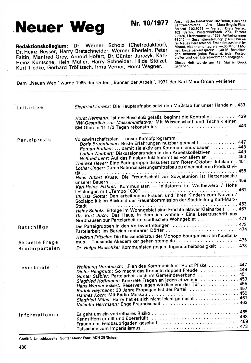 Neuer Weg (NW), Organ des Zentralkomitees (ZK) der SED (Sozialistische Einheitspartei Deutschlands) für Fragen des Parteilebens, 32. Jahrgang [Deutsche Demokratische Republik (DDR)] 1977, Seite 480 (NW ZK SED DDR 1977, S. 480)