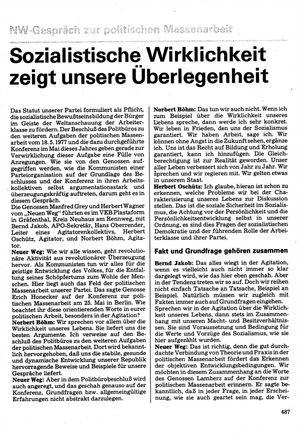 Neuer Weg (NW), Organ des Zentralkomitees (ZK) der SED (Sozialistische Einheitspartei Deutschlands) für Fragen des Parteilebens, 32. Jahrgang [Deutsche Demokratische Republik (DDR)] 1977, Seite 487 (NW ZK SED DDR 1977, S. 487)
