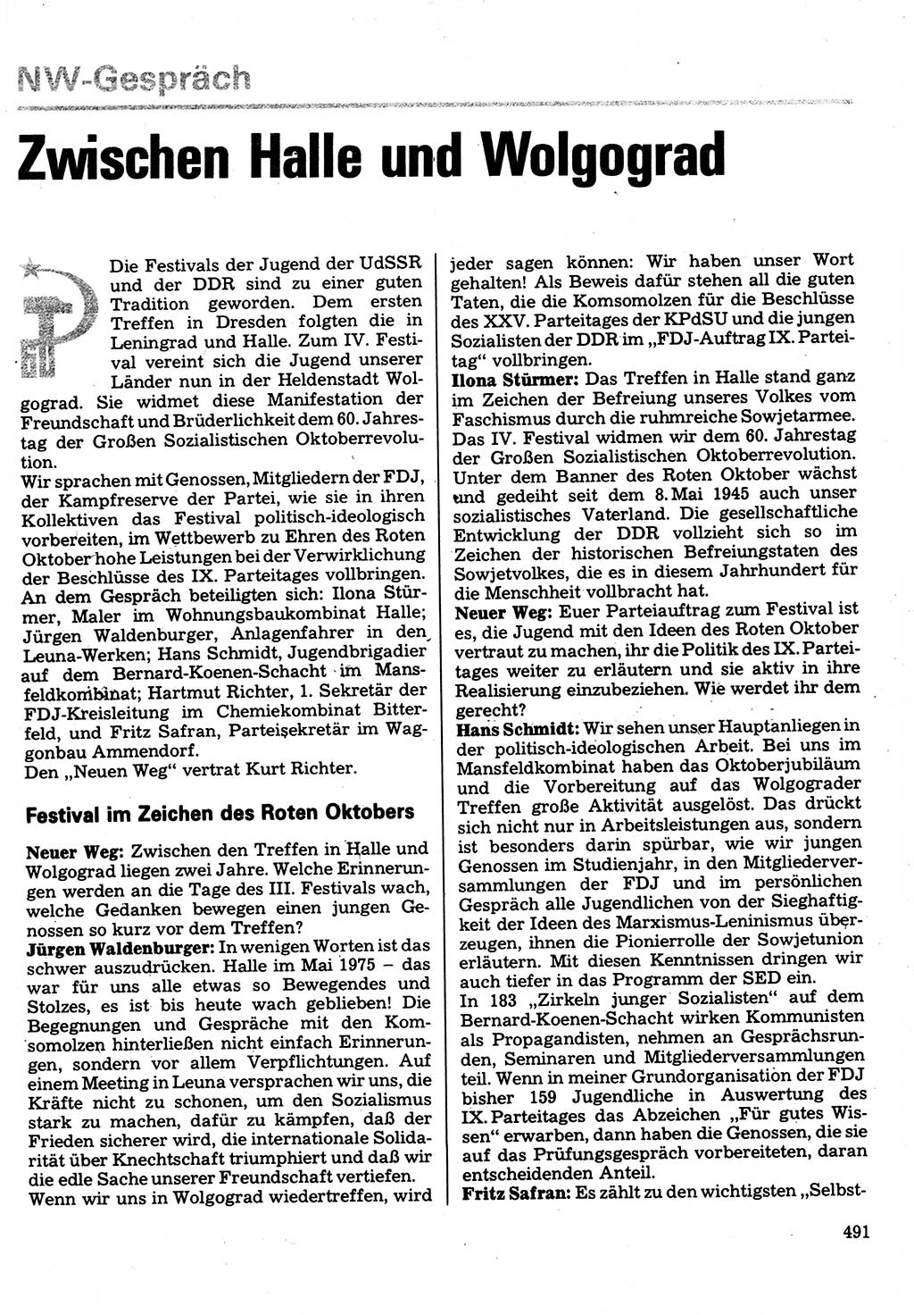 Neuer Weg (NW), Organ des Zentralkomitees (ZK) der SED (Sozialistische Einheitspartei Deutschlands) für Fragen des Parteilebens, 32. Jahrgang [Deutsche Demokratische Republik (DDR)] 1977, Seite 491 (NW ZK SED DDR 1977, S. 491)
