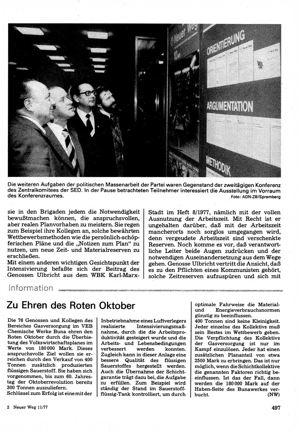 Neuer Weg (NW), Organ des Zentralkomitees (ZK) der SED (Sozialistische Einheitspartei Deutschlands) für Fragen des Parteilebens, 32. Jahrgang [Deutsche Demokratische Republik (DDR)] 1977, Seite 497 (NW ZK SED DDR 1977, S. 497)