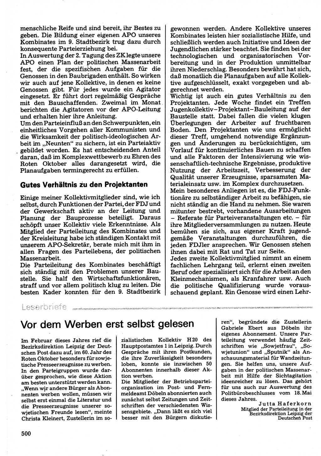 Neuer Weg (NW), Organ des Zentralkomitees (ZK) der SED (Sozialistische Einheitspartei Deutschlands) für Fragen des Parteilebens, 32. Jahrgang [Deutsche Demokratische Republik (DDR)] 1977, Seite 500 (NW ZK SED DDR 1977, S. 500)