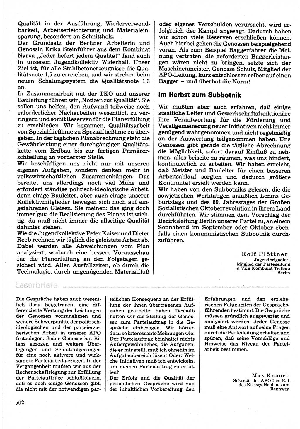 Neuer Weg (NW), Organ des Zentralkomitees (ZK) der SED (Sozialistische Einheitspartei Deutschlands) für Fragen des Parteilebens, 32. Jahrgang [Deutsche Demokratische Republik (DDR)] 1977, Seite 502 (NW ZK SED DDR 1977, S. 502)