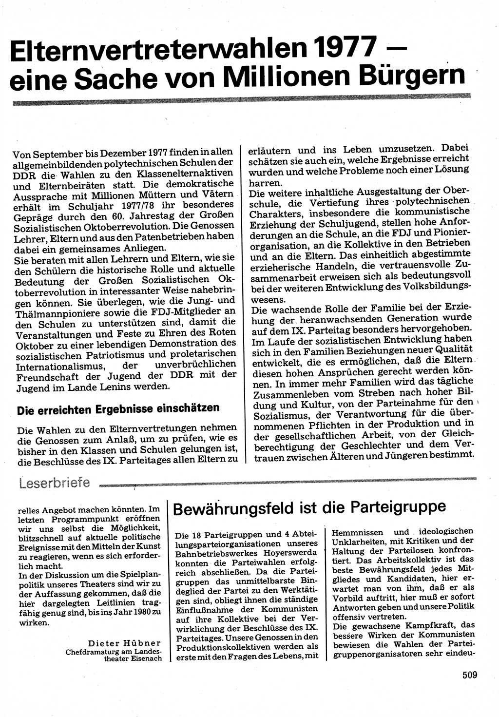 Neuer Weg (NW), Organ des Zentralkomitees (ZK) der SED (Sozialistische Einheitspartei Deutschlands) für Fragen des Parteilebens, 32. Jahrgang [Deutsche Demokratische Republik (DDR)] 1977, Seite 509 (NW ZK SED DDR 1977, S. 509)