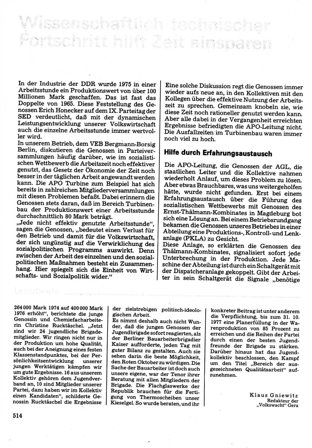 Neuer Weg (NW), Organ des Zentralkomitees (ZK) der SED (Sozialistische Einheitspartei Deutschlands) für Fragen des Parteilebens, 32. Jahrgang [Deutsche Demokratische Republik (DDR)] 1977, Seite 514 (NW ZK SED DDR 1977, S. 514)