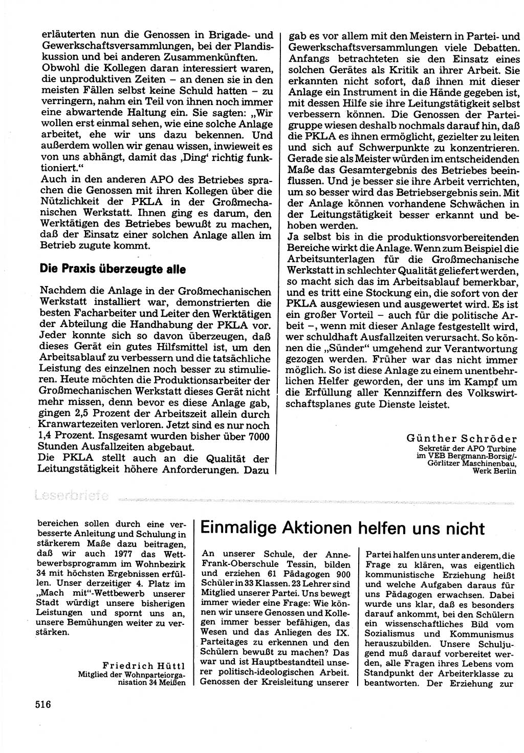 Neuer Weg (NW), Organ des Zentralkomitees (ZK) der SED (Sozialistische Einheitspartei Deutschlands) für Fragen des Parteilebens, 32. Jahrgang [Deutsche Demokratische Republik (DDR)] 1977, Seite 516 (NW ZK SED DDR 1977, S. 516)