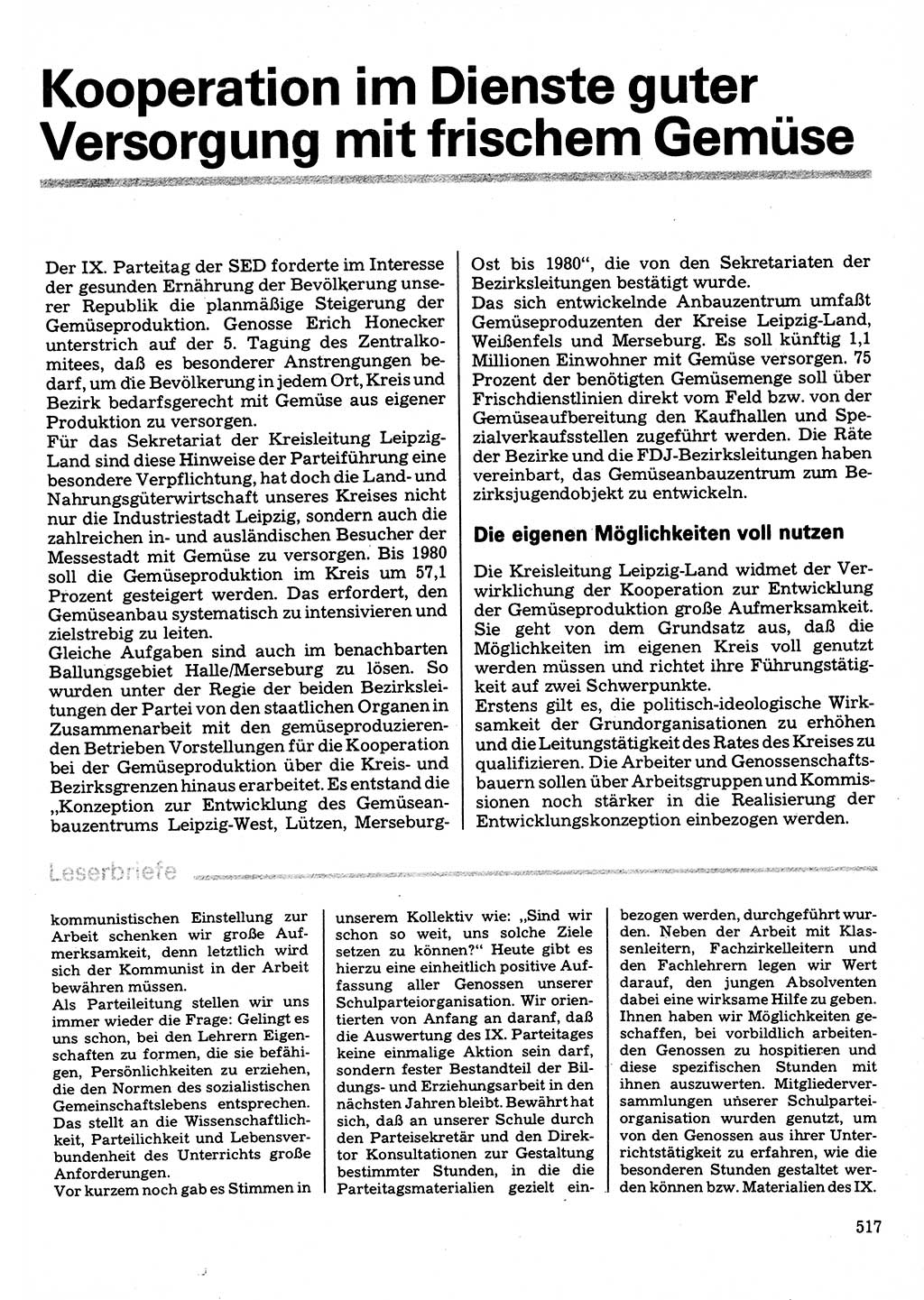 Neuer Weg (NW), Organ des Zentralkomitees (ZK) der SED (Sozialistische Einheitspartei Deutschlands) für Fragen des Parteilebens, 32. Jahrgang [Deutsche Demokratische Republik (DDR)] 1977, Seite 517 (NW ZK SED DDR 1977, S. 517)