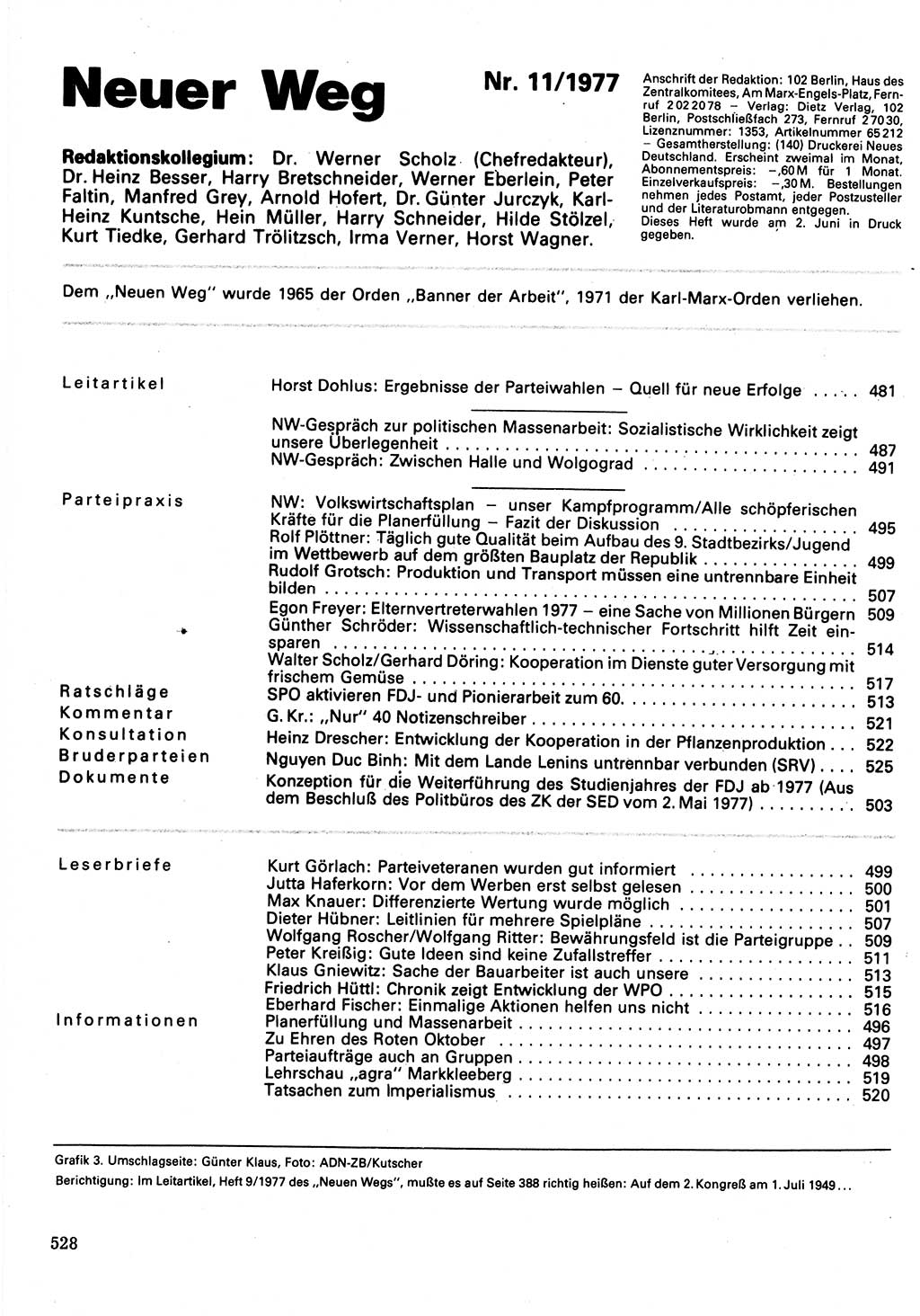 Neuer Weg (NW), Organ des Zentralkomitees (ZK) der SED (Sozialistische Einheitspartei Deutschlands) für Fragen des Parteilebens, 32. Jahrgang [Deutsche Demokratische Republik (DDR)] 1977, Seite 528 (NW ZK SED DDR 1977, S. 528)