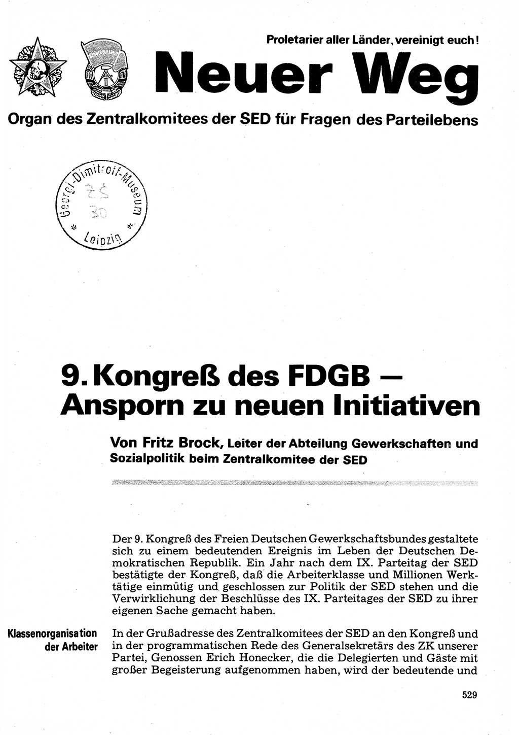 Neuer Weg (NW), Organ des Zentralkomitees (ZK) der SED (Sozialistische Einheitspartei Deutschlands) für Fragen des Parteilebens, 32. Jahrgang [Deutsche Demokratische Republik (DDR)] 1977, Seite 529 (NW ZK SED DDR 1977, S. 529)