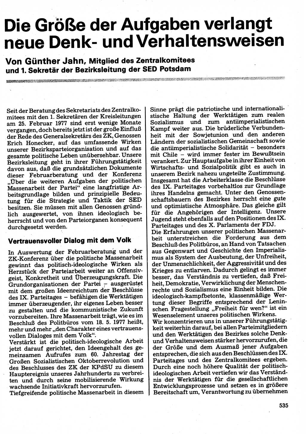 Neuer Weg (NW), Organ des Zentralkomitees (ZK) der SED (Sozialistische Einheitspartei Deutschlands) für Fragen des Parteilebens, 32. Jahrgang [Deutsche Demokratische Republik (DDR)] 1977, Seite 535 (NW ZK SED DDR 1977, S. 535)